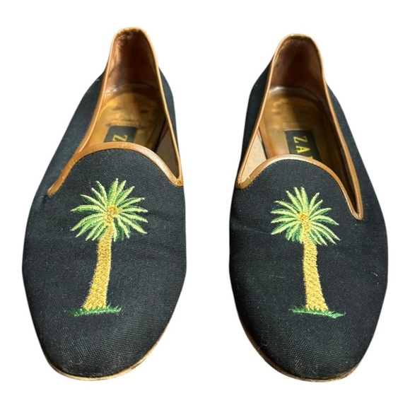 Zalo Black Palm Tree Slip On Almond Toe Embroidered Size 6.5 - Picture 6 of 12